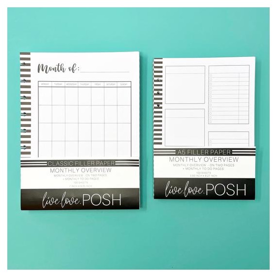Monthly Overview Filler Paper - 100 sheets - Classic- Live Love Posh