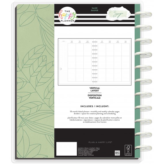 Sage - Big Vertical Happy Planner - 18 Months