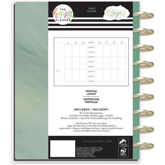 Sage - Classic Deluxe Vertical Happy Planner - 18 Months