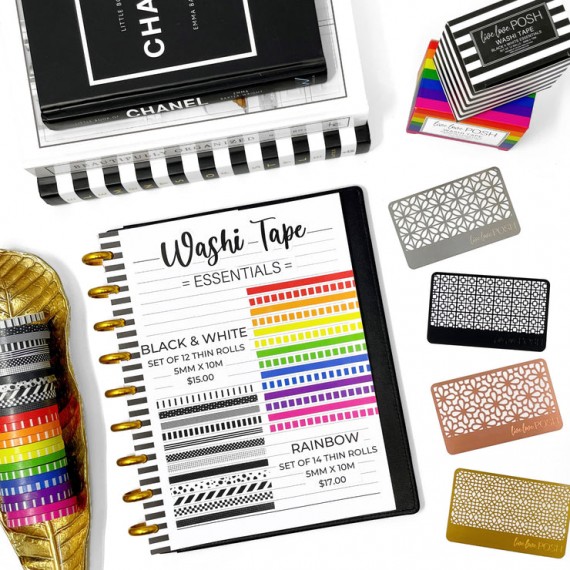 Black & White - Thin Washi Tape Essentials - Live Love Posh