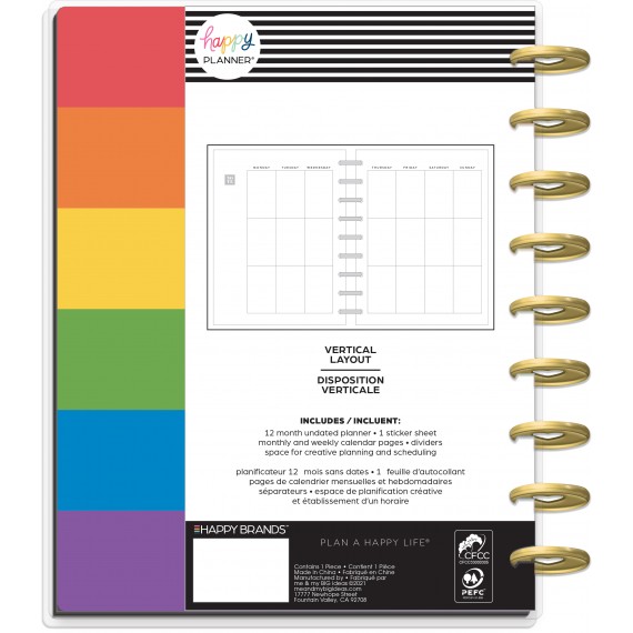 Feilvare - Pride Rainbow - Classic Vertical Undated Happy Planner - 12 Months