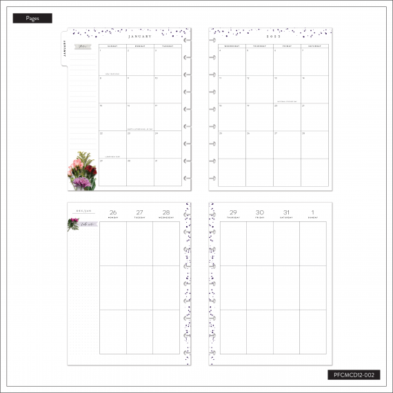 Beautiful Blooms - Classic Frosted Vertical Happy Planner - 12 Months