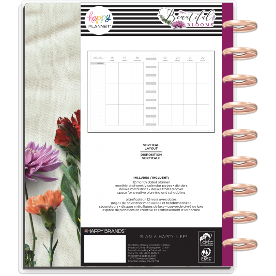 Beautiful Blooms - Classic Frosted Vertical Happy Planner - 12 Months