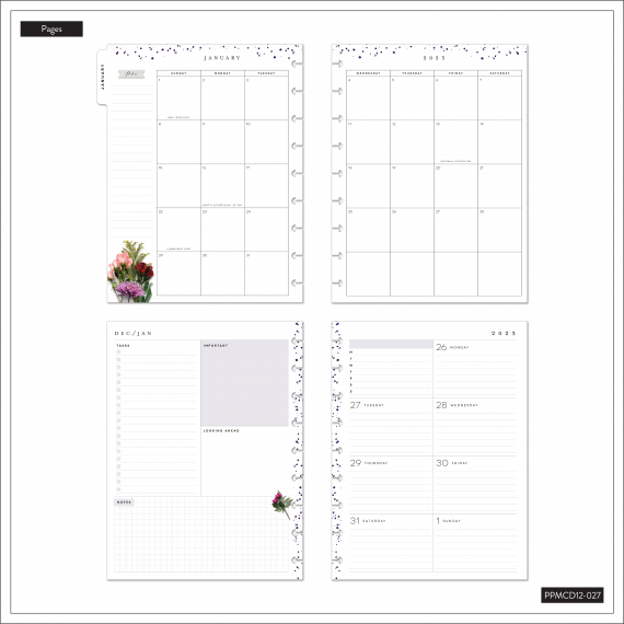 Feilvare - Beautiful Blooms - Classic Dashboard Deluxe Happy Planner - 12 Months