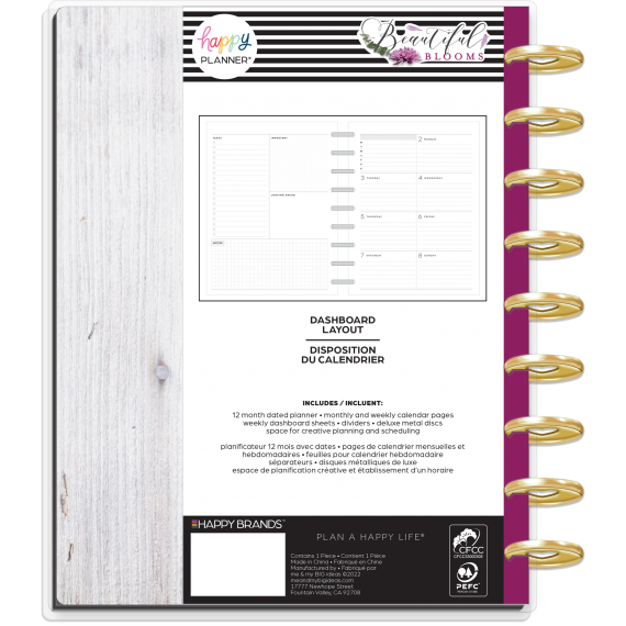 Feilvare - Beautiful Blooms - Classic Dashboard Deluxe Happy Planner - 12 Months