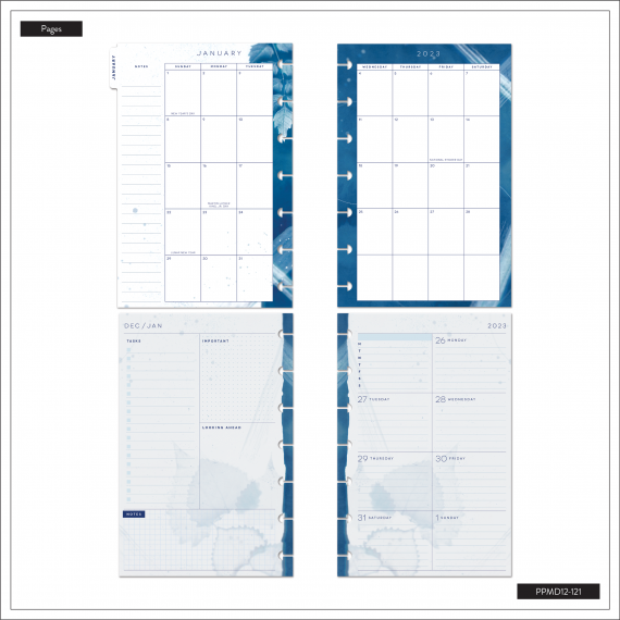 Feilvare - Cyanotype - Mini Dashboard Happy Planner - 12 Months