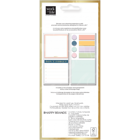 Work + Life Sticky Notes & Flag Labels - Bright Pastels